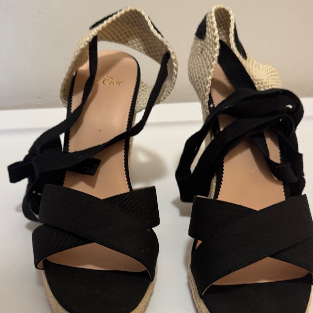 J. Crew Black and Tan Espadrille Sandals